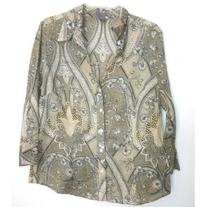 Ann Taylor Long Sleeve Blouse Top Size 14 Womens Light Cotton Floral Print